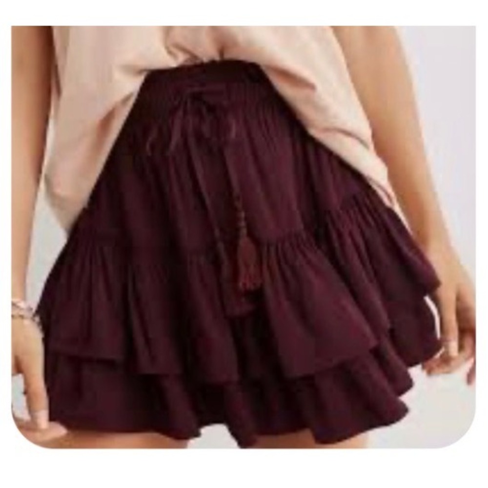 Aerie Sweet N Silky Satin Tiered Ruffle Mini Burgundy Size Medium